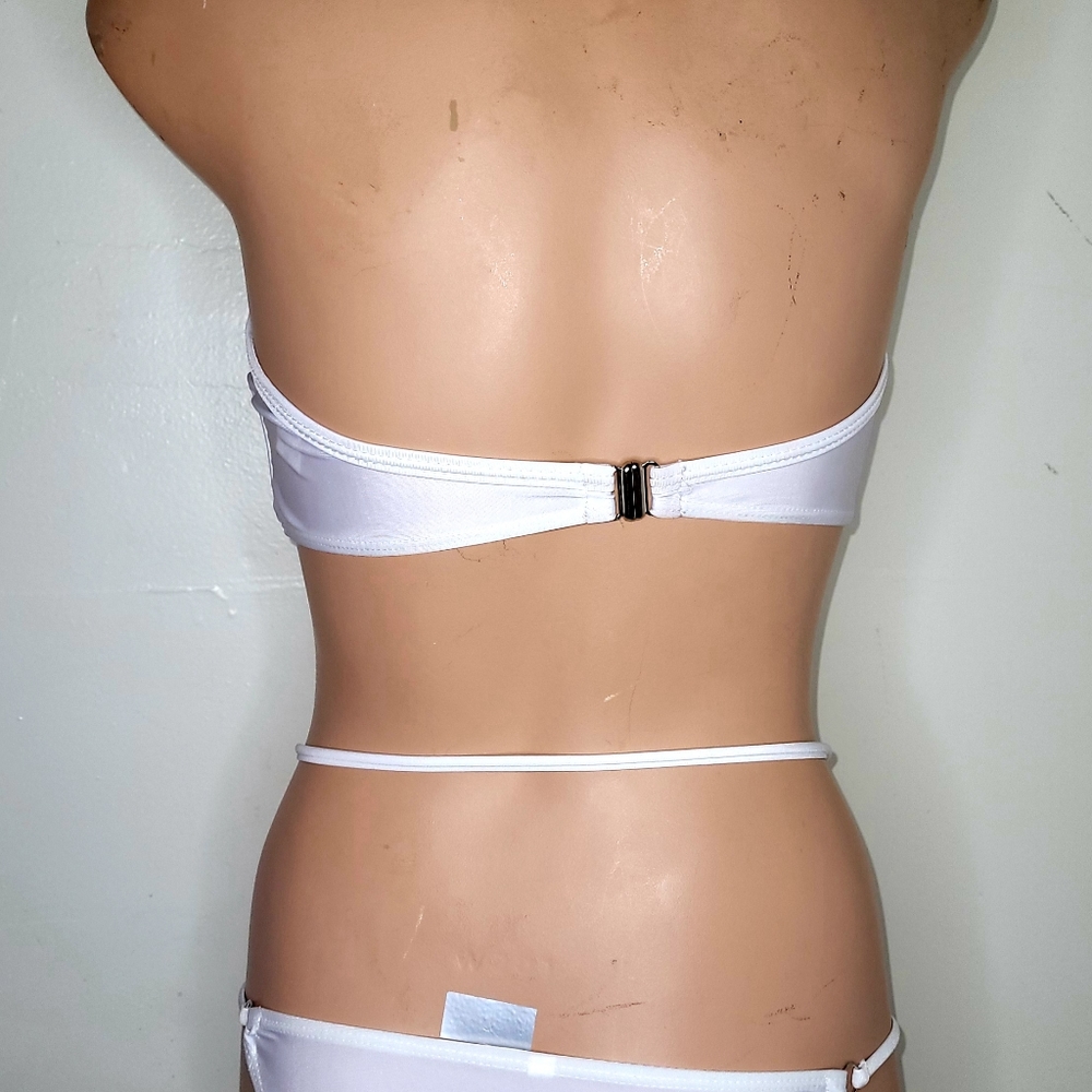 NEW SMALL SEXY WHITE SWIMSUIT OR TOP REMOVABLE CUPS UNIQUE BOTTOM SWIM 2 BIKINI - Picture 8 of 9